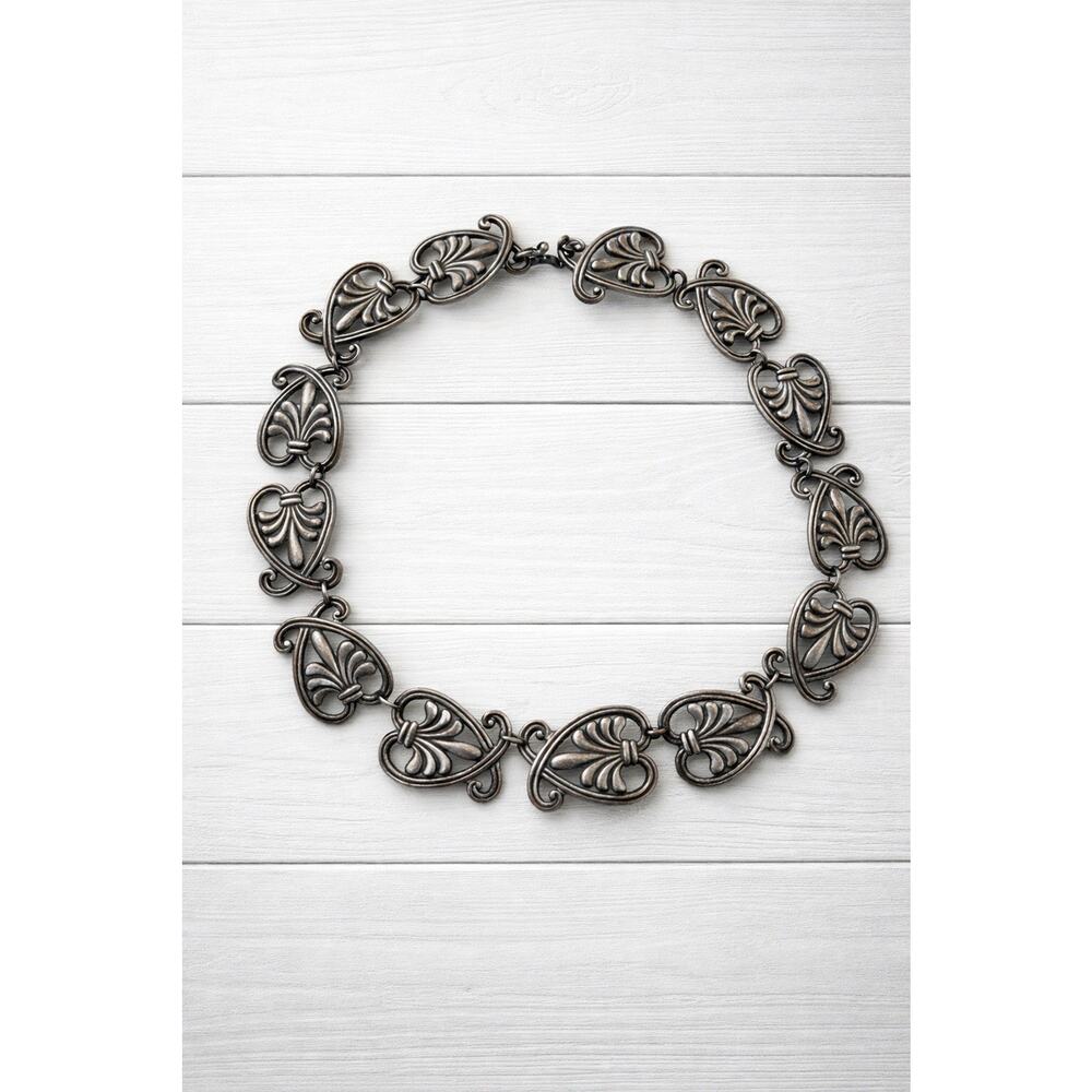 Vintage Margo De Taxco Sterling Silver Necklace Choker Mexican Heart Link Signed